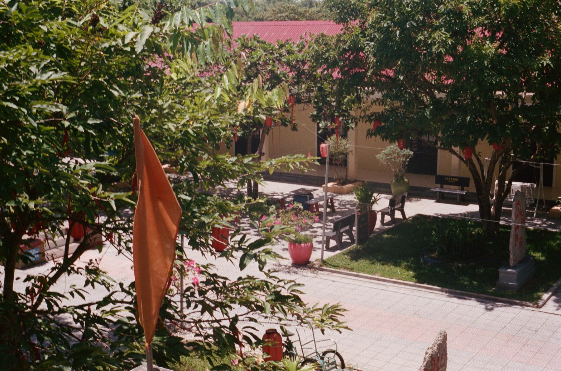 The lantern-strung courtyard of Phu Hai School in Hue, Vietnam